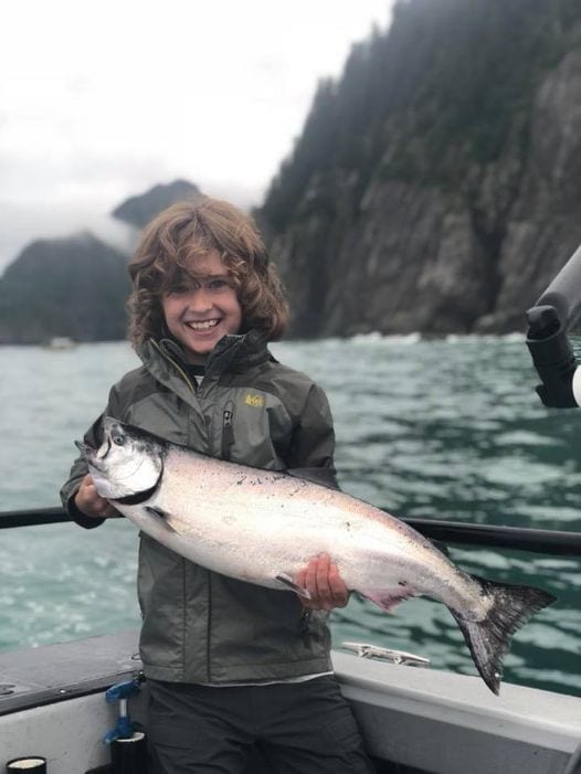 Riley was stoked to catch his  first King Salmon on the Gray...